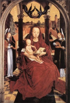ハンス・メムリンク Painting - 2人の音楽天使とともに即位する聖母子 オランダ ハンス・メムリンク